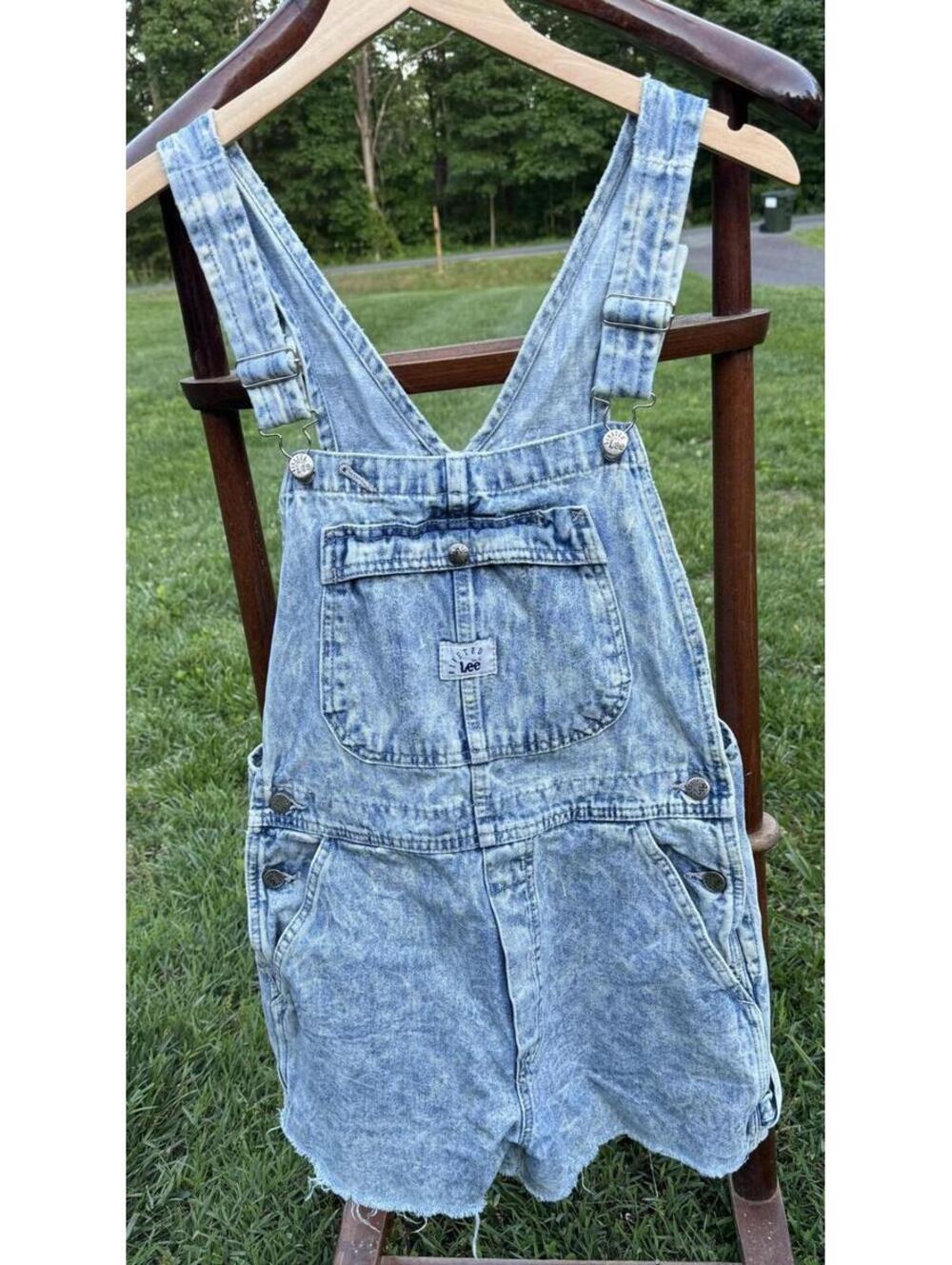 Vintage Lee Acid Wash Denim Short Overalls
